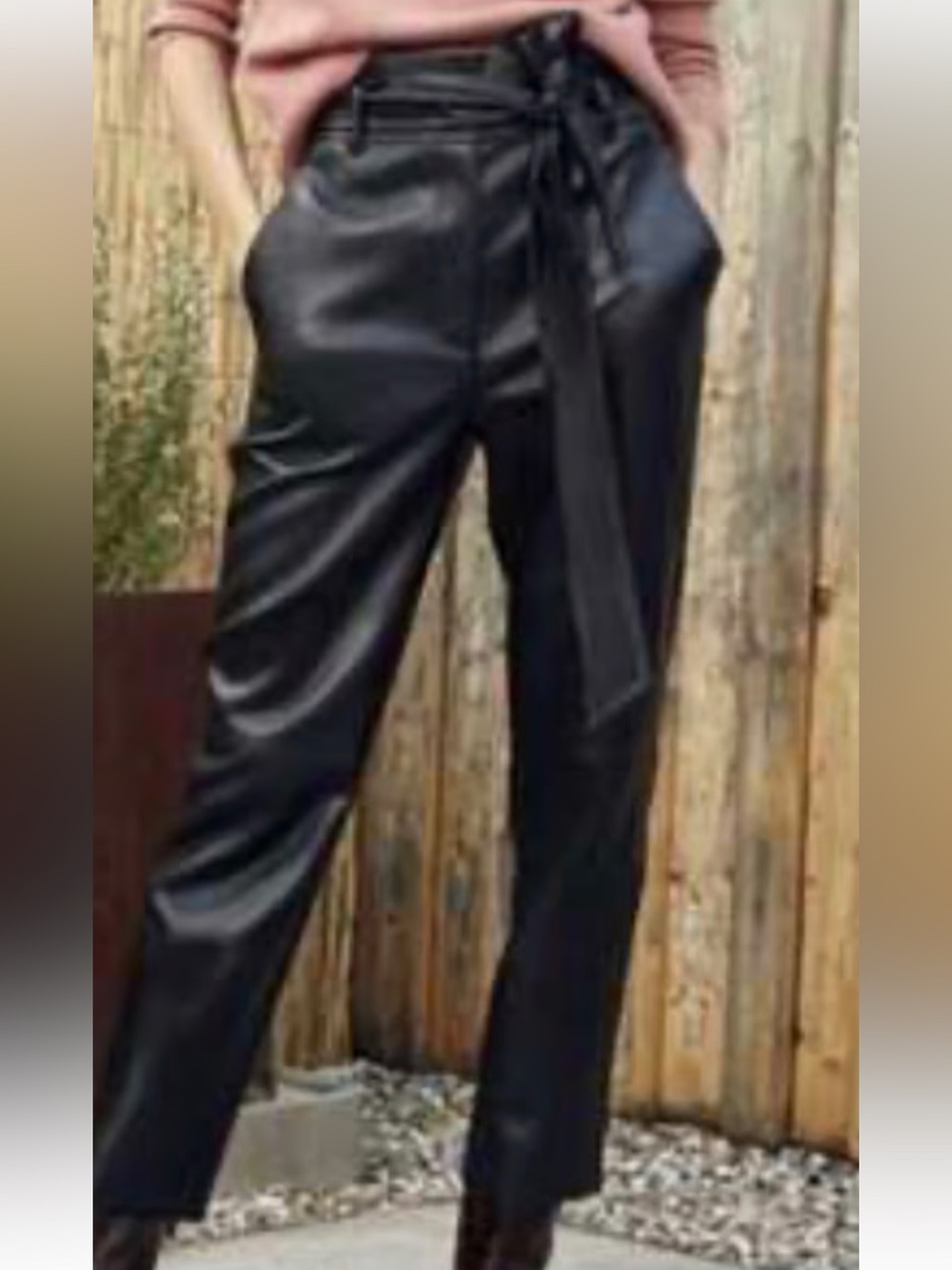 Aritzia Babaton Mayne Black Faux Leather High-Waist Tapered Pants